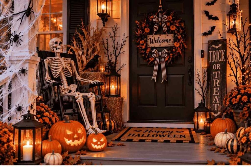 Haunted Entrance With Skeletons and Cobwebs