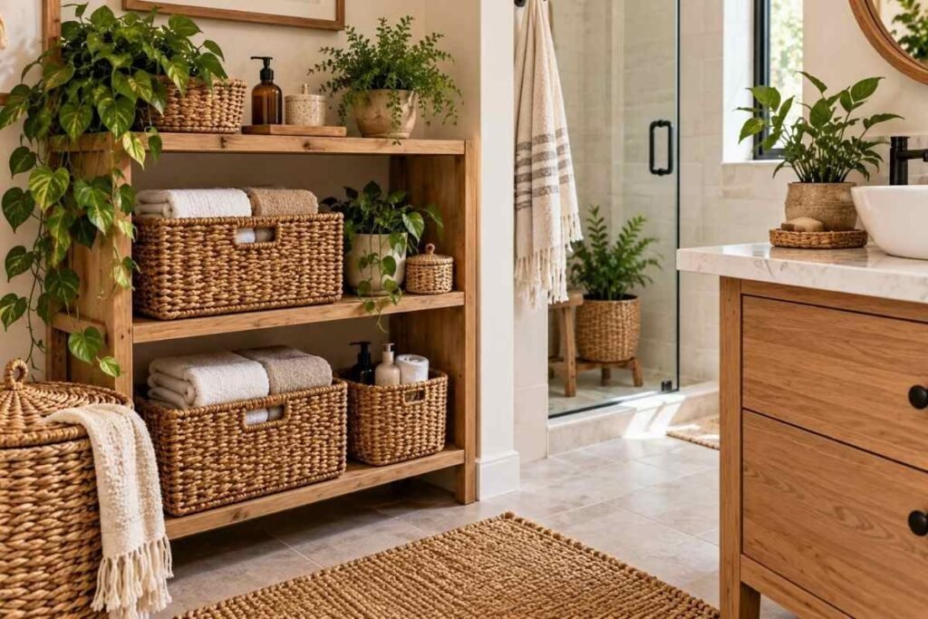 Woven Basket in bathrooms for Storage
