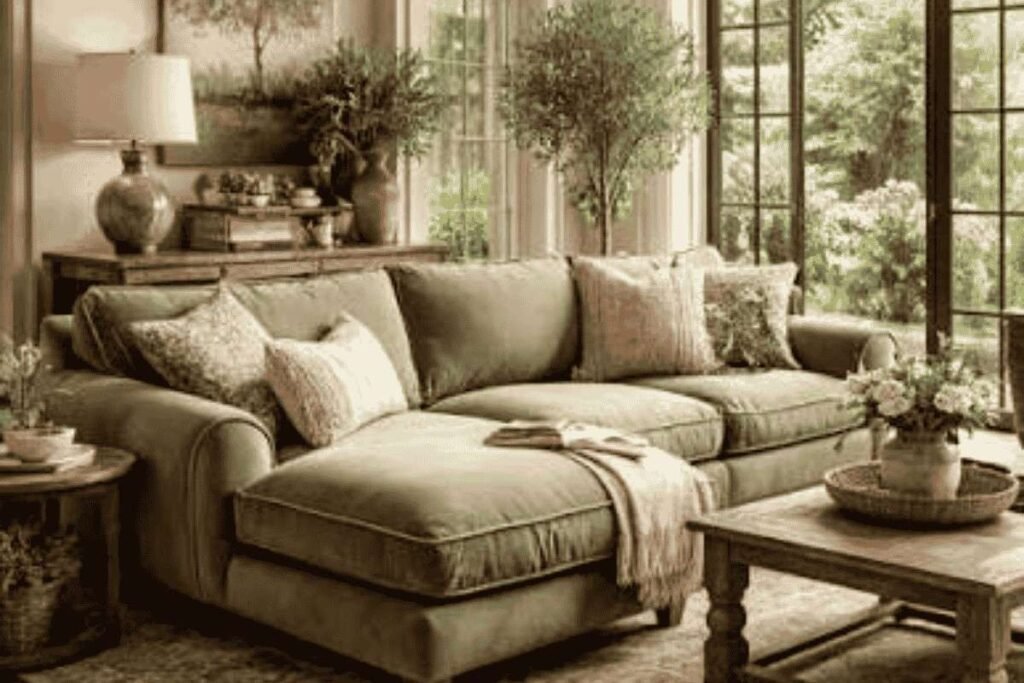 Olive Green for an Earthy Fall Look sofa set