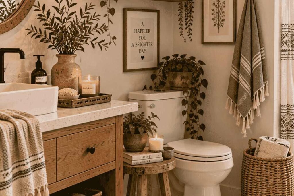 Add Personal, Collected Touches in the boho bathroom