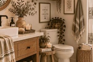 Add Personal, Collected Touches in the boho bathroom