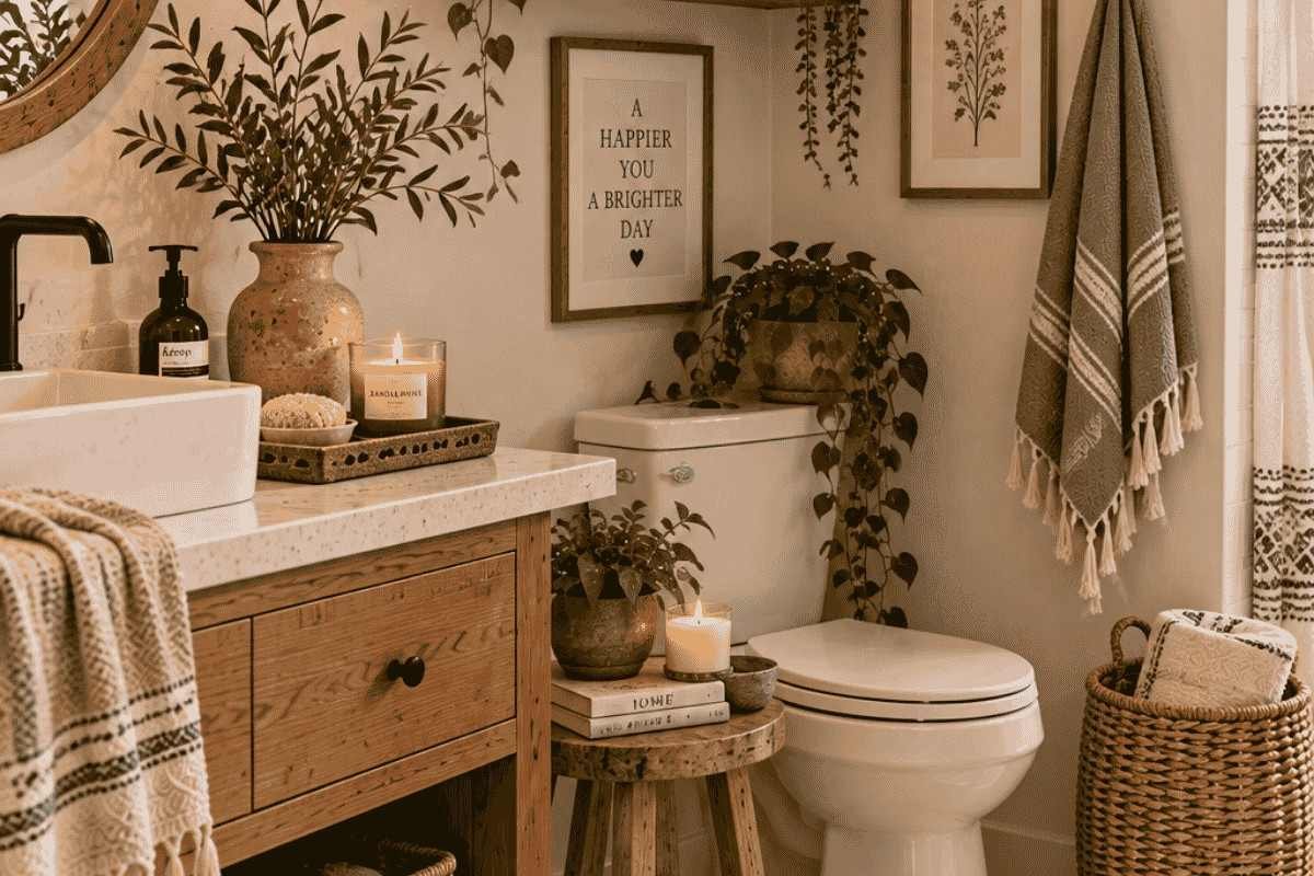 Add Personal, Collected Touches in the boho bathroom